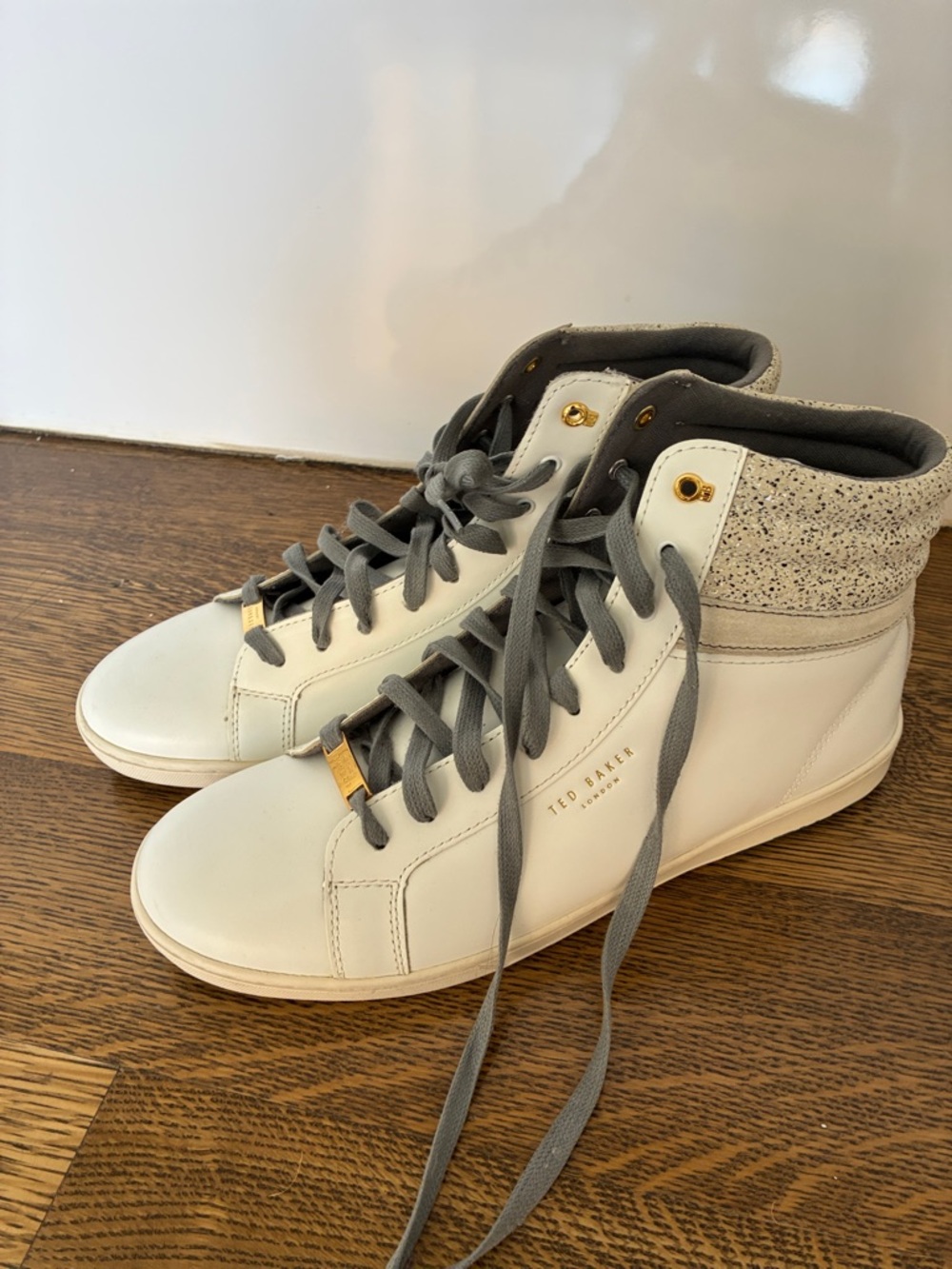 Ted Baker White Leather High-Top Sneakers with Gray Details